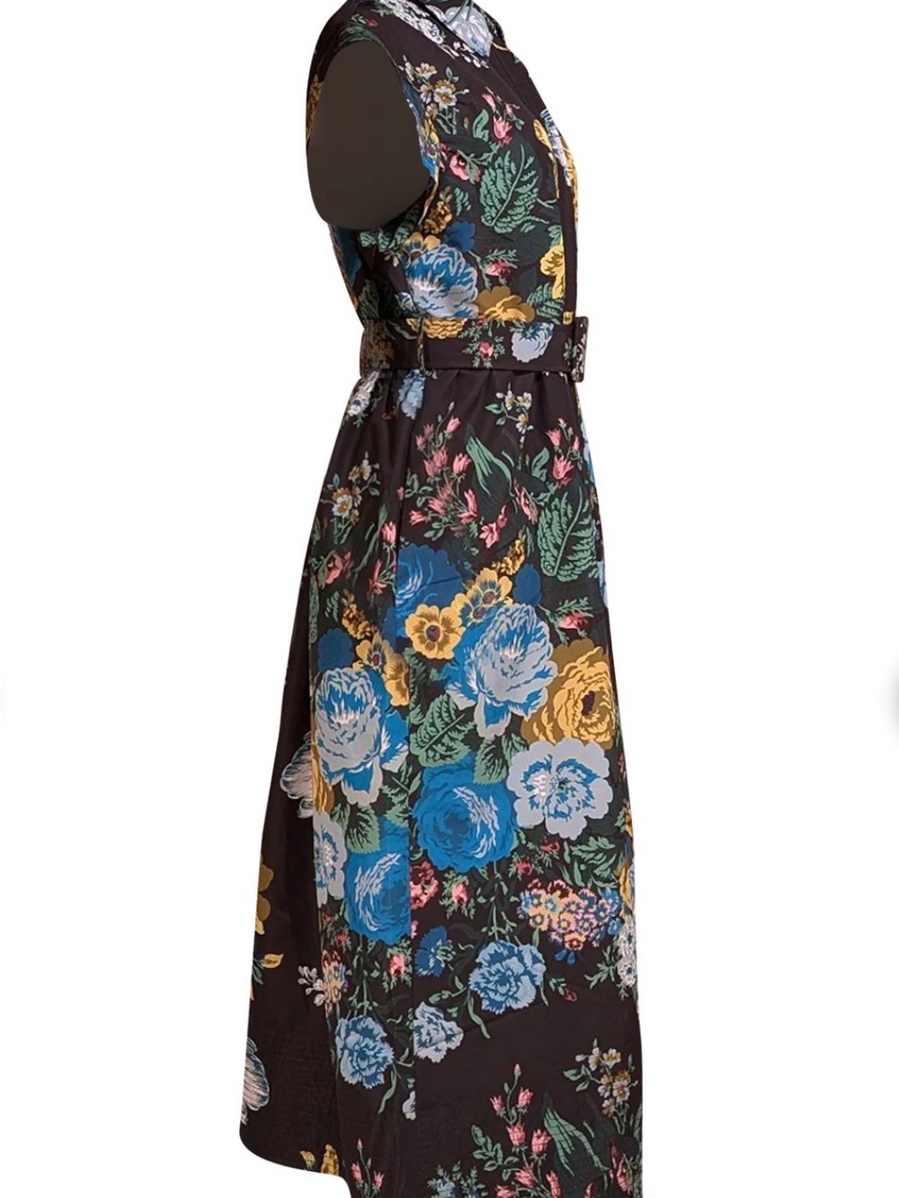 Tuckernuck - Black & Multicolor Floral Button Front Belted Short Sleeve Dress - Picture 3 of 9